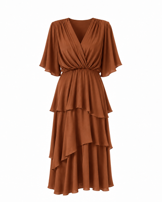 Azure Silk Dress - Brown