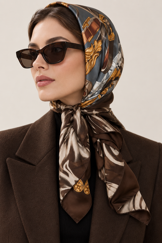 Satin -Scarf- Worn Many Ways-Brown