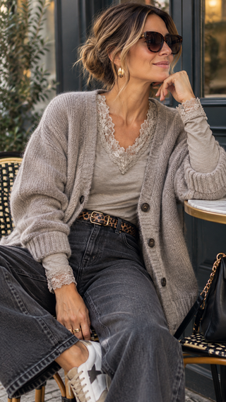 Cashmere Lace Layering Top - Greige