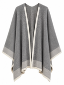 Sienna Contrast Trim Poncho - Grey