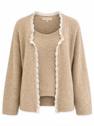 Lottie Lace Trim Twinset - Beige