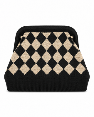 Checkered Clutch /Strap Bag -Black