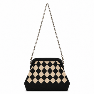 Checkered Clutch /Strap Bag -Black