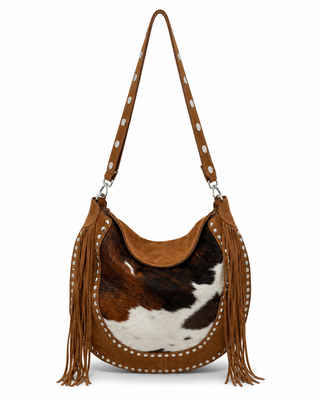 Cody Fringe Brown Cow Print Genuine Leather