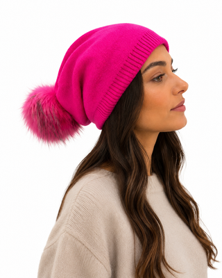 Klara Slouchy Hat Bobble- Pink