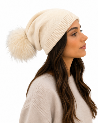 Klara Slouchy Hat Bobble- Cream