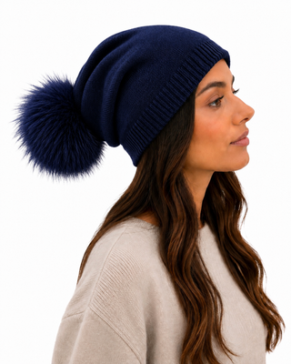 Klara Slouchy Hat Bobble-Navy