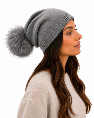 Klara Slouchy Hat Bobble-Grey