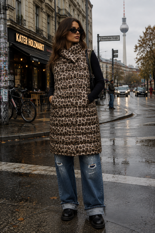 Zadie Reversible Gilet- Green/Leop