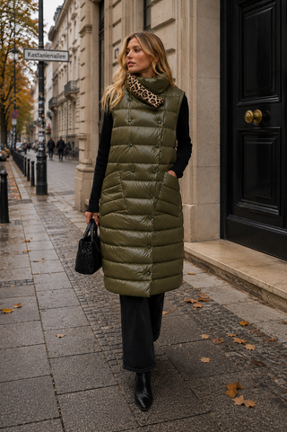 Zadie Reversible Gilet- Green/Leop