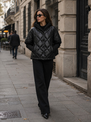 Zoe Shell Jacket Ribbed Sleeve-Black