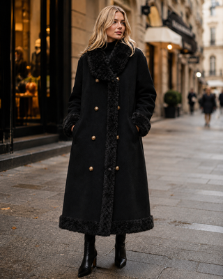 Benny Reversible Afghan-Style Faux Shearling Coat - Black
