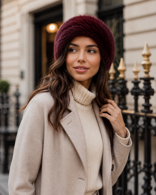 Fur headband - Burgandy