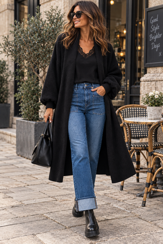 Celeste Longline Cardigan - Black