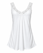 Satin Cami with lace neckline -  white