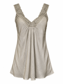 Satin Cami with lace neckline -  taupe