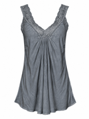 Satin Cami with lace neckline -  grey