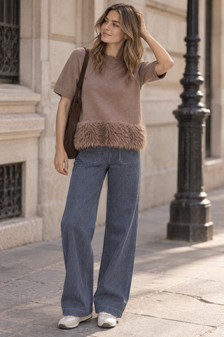Celeste Feather Hem Knit - Soft Brown