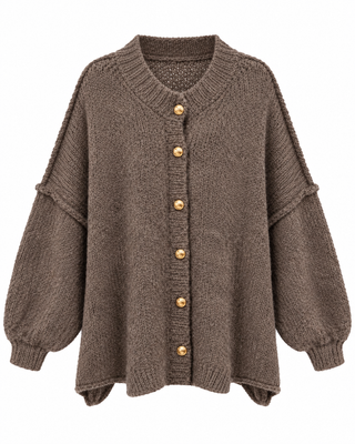 Ottilie Gold Button Cardigan - Mocha