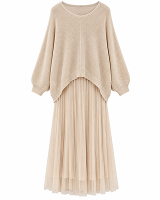 Elaria Layered Knit Maxi Dress - Beige