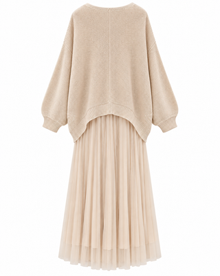 Elaria Layered Knit Maxi Dress - Beige