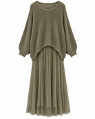 Elaria Layered Knit Maxi Dress - Khaki