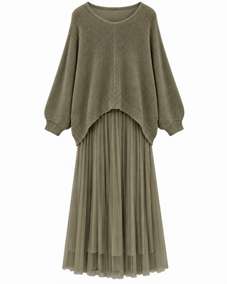 Elaria Layered Knit Maxi Dress - Khaki