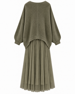 Elaria Layered Knit Maxi Dress - Khaki