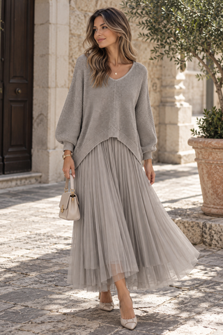 Elaria Layered Knit Maxi Dress - Grey