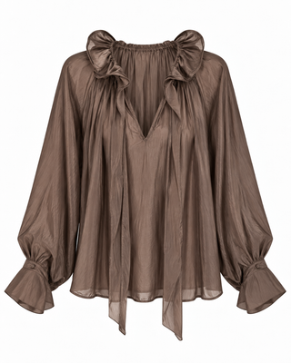 Ismera Voile Bow Blouse - Brown