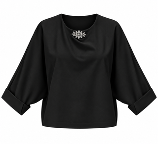 Virelle Brooch Knit Top - Black