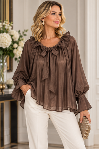 Ismera Voile Bow Blouse - Brown