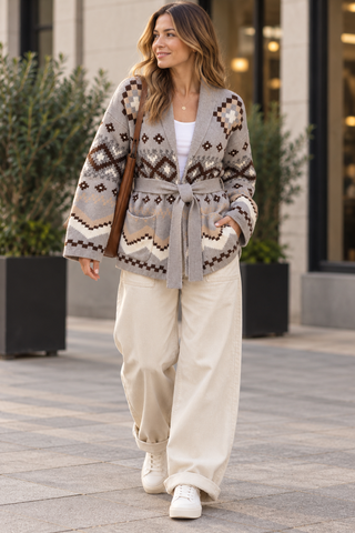 Aspen Knit Geo Cardigan Tie Belt