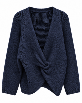 Izzy Twist Knit V-Neck-Navy