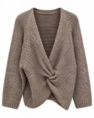 Izzy Twist Knit V-Neck-Beige