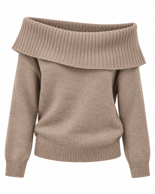 Sarah Knit Cowl Neck, Off shoulder -Beige