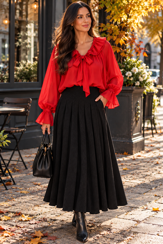 Harper Knit Pleated Skirt - Black