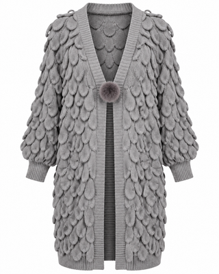 Amber Scallop Cardigan-Grey