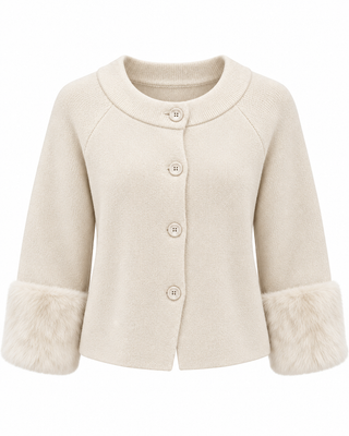Marcie Fur Cuff Cardigan -Cream