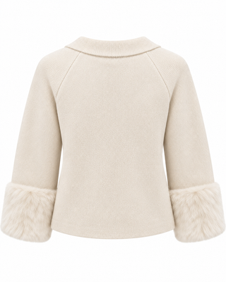 Marcie Fur Cuff Cardigan -Cream