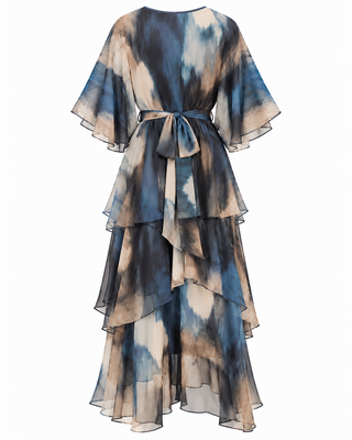 Azure Cascade Tye Die Silk Dress - Blue Multi