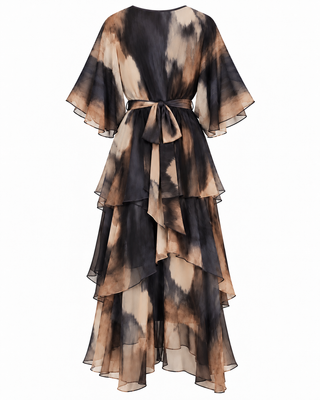 Azure Cascade Tye Die Silk Dress -Brown Multi