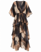 Azure Cascade Tye Die Silk Dress -Brown Multi