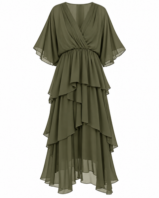 Azure Silk Dress -Khaki