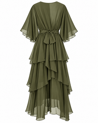 Azure Silk Dress -Khaki