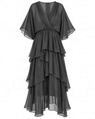 Azure Silk Dress -Charcoal