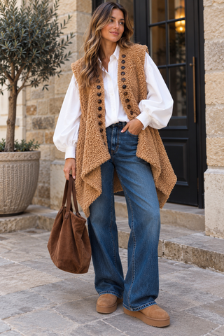 Carly Vest Cardigan -Camel