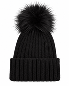Alannah Ribbed Black Bobble Cream Hat -Black