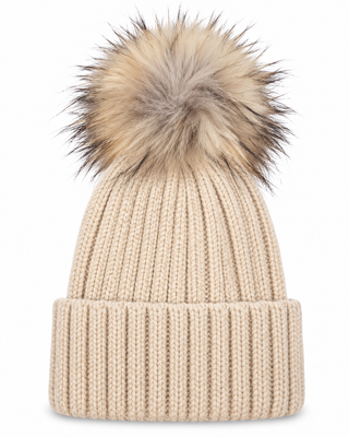 Evie Ribbed Brown Bobble Beige -Hat