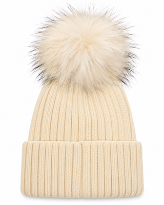 Alannah Ribbed Beige Bobble Beige -Hat